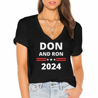 Don And Ron 2024 &8211 Make America Florida Republican Election Women's Jersey Short Sleeve Deep V-Neck Tshirt | Mazezy