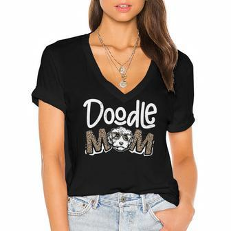 Doodle Mom Leopard Goldendoodle Mothers Day Mom Women Gifts Women's Jersey Short Sleeve Deep V-Neck Tshirt | Mazezy