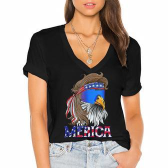 Eagle Mullet 4Th Of July Usa American Flag Merica Patriotic Women's Jersey Short Sleeve Deep V-Neck Tshirt - Seseable
