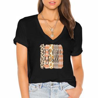 Fall It Is Fall Yall Thanksgiving Gifts Women's Jersey Short Sleeve Deep V-Neck Tshirt - Thegiftio UK