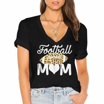 Football Mom Game Day Leopard Funny Football Lovers Women's Jersey Short Sleeve Deep V-Neck Tshirt - Thegiftio UK