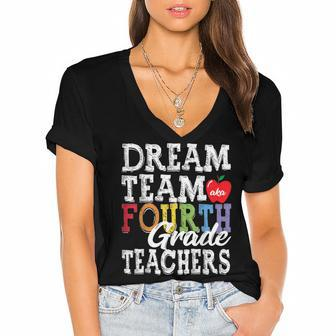 Fourth Grade Teachers Dream Team Aka 4Th Grade Teachers Women's Jersey Short Sleeve Deep V-Neck Tshirt - Seseable