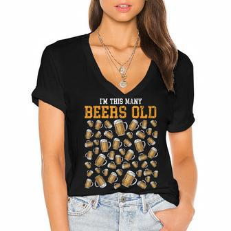 Funny 50 Years Old Birthday Im This Many Beers Old Drinking Women's Jersey Short Sleeve Deep V-Neck Tshirt - Seseable