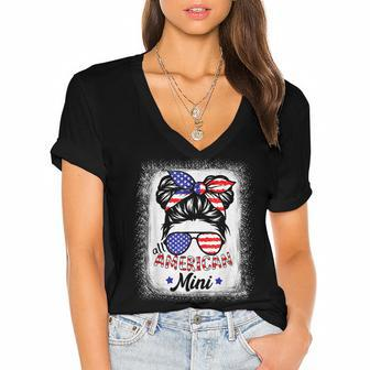 Funny All American Mini Patriotic July 4Th Daughter Women's Jersey Short Sleeve Deep V-Neck Tshirt - Seseable