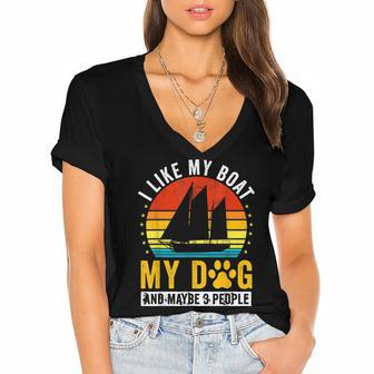 Funny Boating For Men Women Boaters Boat Owner & Dog Lover V2 Women's Jersey Short Sleeve Deep V-Neck Tshirt - Thegiftio UK