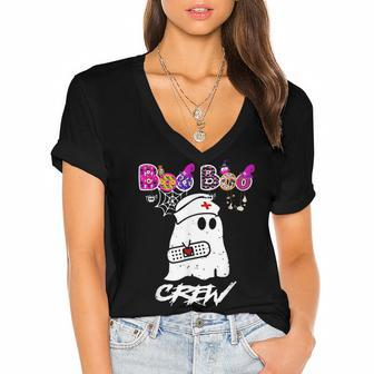 Funny Boo Boo Crew Ghost Paramedic Emt Ems Nurse Halloween Women's Jersey Short Sleeve Deep V-Neck Tshirt - Thegiftio UK