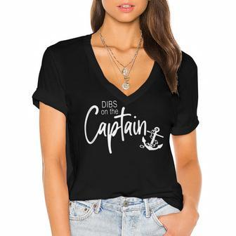 Funny Captain Wife Dibs On The Captain V2 Women's Jersey Short Sleeve Deep V-Neck Tshirt - Seseable