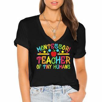 Funny Montessori Teacher Montessori Teacher Back To School Women's Jersey Short Sleeve Deep V-Neck Tshirt - Thegiftio UK
