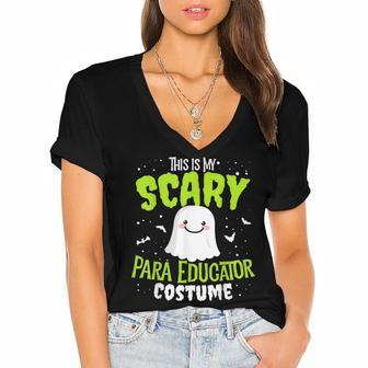 Funny Para Educator Halloween School Nothing Scares Easy Costume Women's Jersey Short Sleeve Deep V-Neck Tshirt - Seseable
