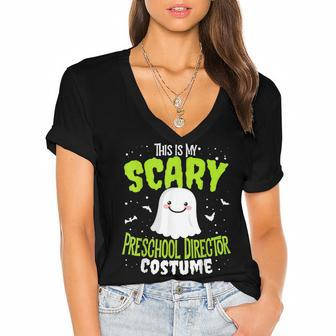 Funny Preschool Director Halloween School Nothing Scares Costume Women's Jersey Short Sleeve Deep V-Neck Tshirt - Seseable