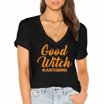 Good Witch Funny Halloween Matching Good Witch Women's Jersey Short Sleeve Deep V-Neck Tshirt - Seseable
