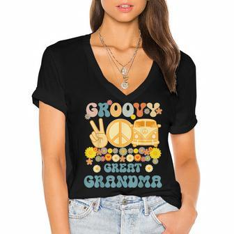 Groovy Great Grandma Retro Matching Family Baby Shower Women's Jersey Short Sleeve Deep V-Neck Tshirt - Thegiftio UK