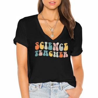 Groovy Vintage Science Squad Teacher Student Technology Team Women's Jersey Short Sleeve Deep V-Neck Tshirt - Thegiftio UK