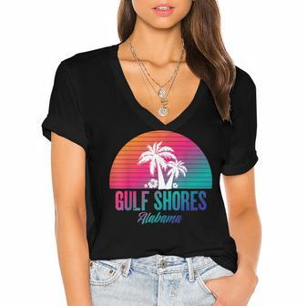 Gulf Shores Alabama V3 Women's Jersey Short Sleeve Deep V-Neck Tshirt - Thegiftio UK