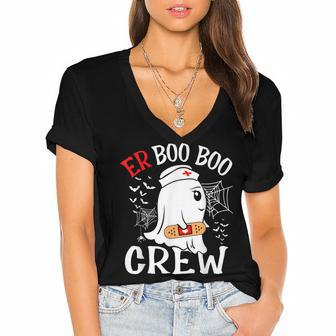 Halloween Er Costume Er Boo Boo Crew Nurse Ghost Nursing Women's Jersey Short Sleeve Deep V-Neck Tshirt - Thegiftio UK