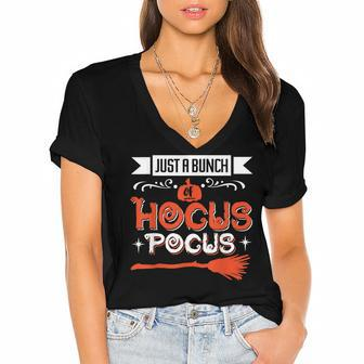 Halloween Just A Bunch Of Hocus Pocus Witches Broom Women's Jersey Short Sleeve Deep V-Neck Tshirt - Seseable