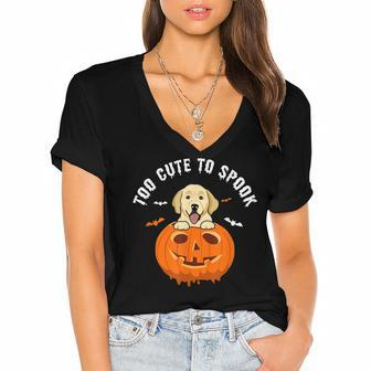 Halloween Labrador Too Cute To Spook Pumpkin Costume Women's Jersey Short Sleeve Deep V-Neck Tshirt - Thegiftio UK
