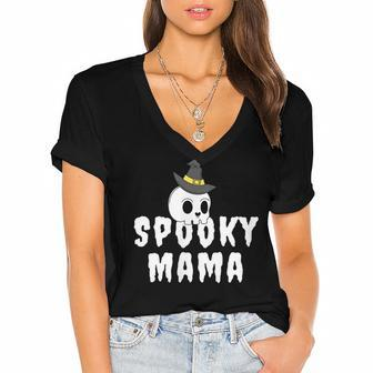 Halloween - Spooky Mama Costume For Pumpkin Lovers Women's Jersey Short Sleeve Deep V-Neck Tshirt - Seseable