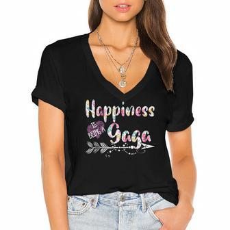 Happiness Is Being A Gaga Cute Womens Grandma Women's Jersey Short Sleeve Deep V-Neck Tshirt | Mazezy