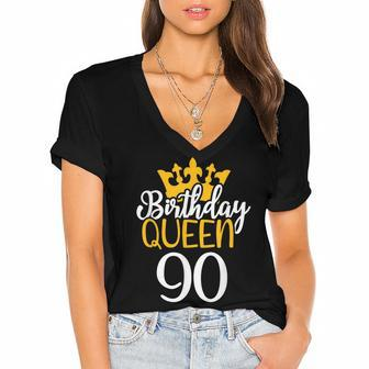 Happy 90Th Birthday Queen 90 Years Old Party Idea For Her Women's Jersey Short Sleeve Deep V-Neck Tshirt - Seseable