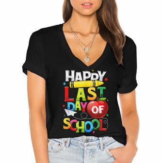 Happy Last Day Of School Awesome Gift For Teacher Student Women's Jersey Short Sleeve Deep V-Neck Tshirt - Thegiftio UK