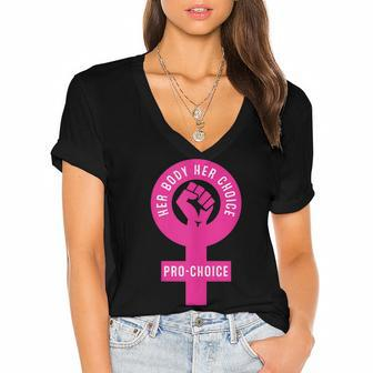 Her Body Her Choice Pro Choice Reproductive Rights Feminist Women's Jersey Short Sleeve Deep V-Neck Tshirt - Seseable