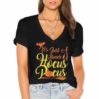 Hocus Pocus Halloween Fall Witch - Funny Halloween Women's Jersey Short Sleeve Deep V-Neck Tshirt - Seseable