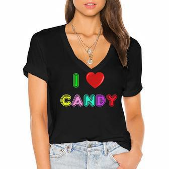 I Love Candy Halloween Colorful Sweets Sweet Tooth Women's Jersey Short Sleeve Deep V-Neck Tshirt - Seseable