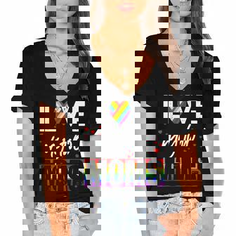 I Love My Two Moms Lgbt Pride Gay Lesbian Mothers Day Women's Jersey Short Sleeve Deep V-Neck Tshirt - Thegiftio