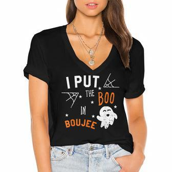 I Put Boo In Boujee Halloween Boo Ghost Women's Jersey Short Sleeve Deep V-Neck Tshirt - Seseable