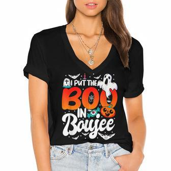 I Put The Boo In Boujee The Boos Halloween Women's Jersey Short Sleeve Deep V-Neck Tshirt - Seseable