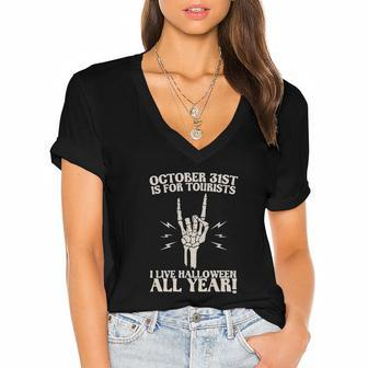 I Spend All Year Waiting For Halloween October 21St Live All Year Women's Jersey Short Sleeve Deep V-Neck Tshirt - Seseable