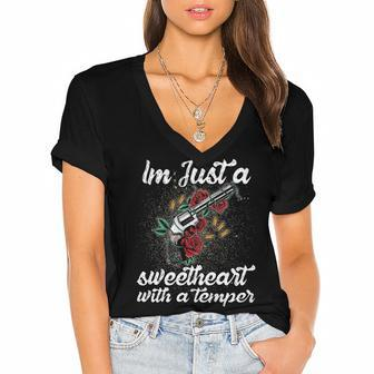 Im Just A Sweetheart Women's Jersey Short Sleeve Deep V-Neck Tshirt - Seseable