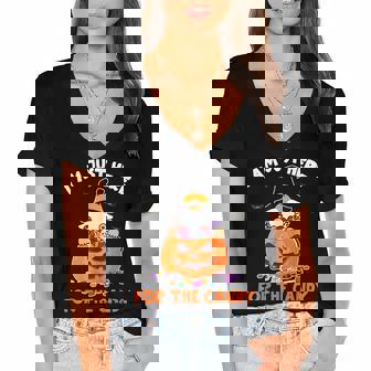 Im Just Here For The Candy Halloween Candy Corn Gnome Witch Women's Jersey Short Sleeve Deep V-Neck Tshirt - Thegiftio