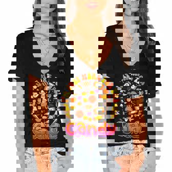 Im Just Here For The Candy Halloween Cute Lollipop Sweets Women's Jersey Short Sleeve Deep V-Neck Tshirt - Thegiftio