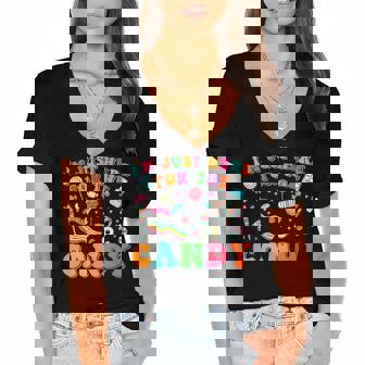 Im Just Here For The Candy Halloween Cute Lollipop Sweets Women's Jersey Short Sleeve Deep V-Neck Tshirt - Thegiftio