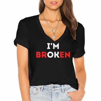 Im Ok Im Broken Mental Health Awareness Invisible Illness Women's Jersey Short Sleeve Deep V-Neck Tshirt - Seseable