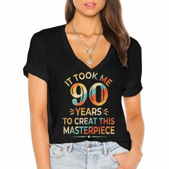 It Took Me 90 Years To Create This Masterpiece 90Th Birthday Women's Jersey Short Sleeve Deep V-Neck Tshirt - Seseable