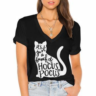 Its Just A Bunch Of Hocus Pocus Cat Halloween Women's Jersey Short Sleeve Deep V-Neck Tshirt - Seseable