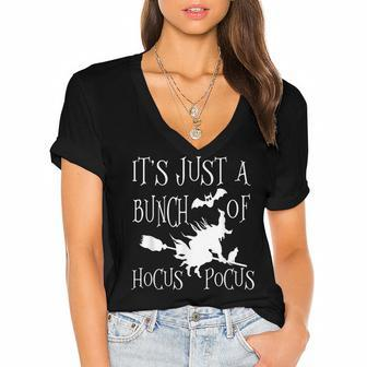 Its Just A Bunch Of Hocus Pocus Gift Funny Witch Halloween Women's Jersey Short Sleeve Deep V-Neck Tshirt - Seseable