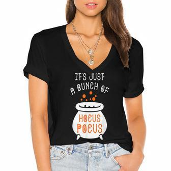 Its Just A Bunch Of Hocus Pocus Gift Funny Witch Halloween Women's Jersey Short Sleeve Deep V-Neck Tshirt - Seseable