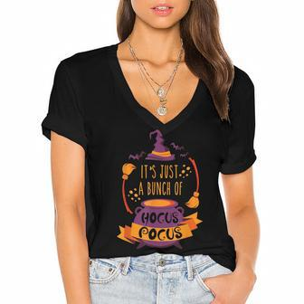 Its Just A Bunch Of Hocus Pocus Halloween Witch Women's Jersey Short Sleeve Deep V-Neck Tshirt - Seseable