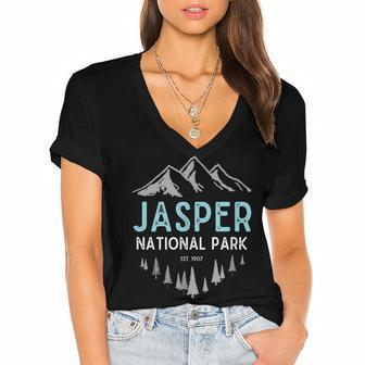 Jasper National Park Est 1907 Vintage Canadian Park Women's Jersey Short Sleeve Deep V-Neck Tshirt - Seseable