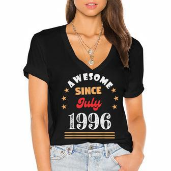 July 1996 Birthday Awesome Since 1996 July Vintage Cool Women's Jersey Short Sleeve Deep V-Neck Tshirt - Seseable