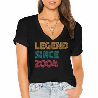 Legend Since 2004 18 Years Old Retro Born 2004 18Th Birthday  Women's Jersey Short Sleeve Deep V-Neck Tshirt