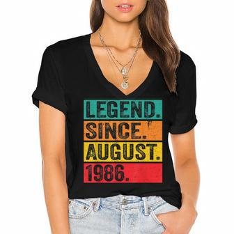 Legend Since August 1986 36Th Birthday Retro 36 Years Old Women's Jersey Short Sleeve Deep V-Neck Tshirt - Thegiftio UK