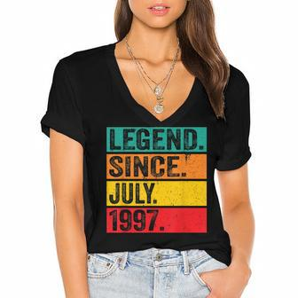 Legend Since July 1997 25Th Birthday 25 Years Old Vintage Women's Jersey Short Sleeve Deep V-Neck Tshirt - Seseable
