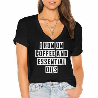 Lovely Funny Cool Sarcastic I Run On Coffee And Essential Women's Jersey Short Sleeve Deep V-Neck Tshirt - Thegiftio UK