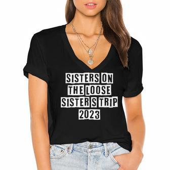 Lovely Funny Cool Sarcastic Sisters On The Loose Sisters Women's Jersey Short Sleeve Deep V-Neck Tshirt - Thegiftio UK