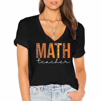 Math Teacher Leopard Squad Cute Fall Autumn Thanksgiving Women's Jersey Short Sleeve Deep V-Neck Tshirt - Thegiftio UK